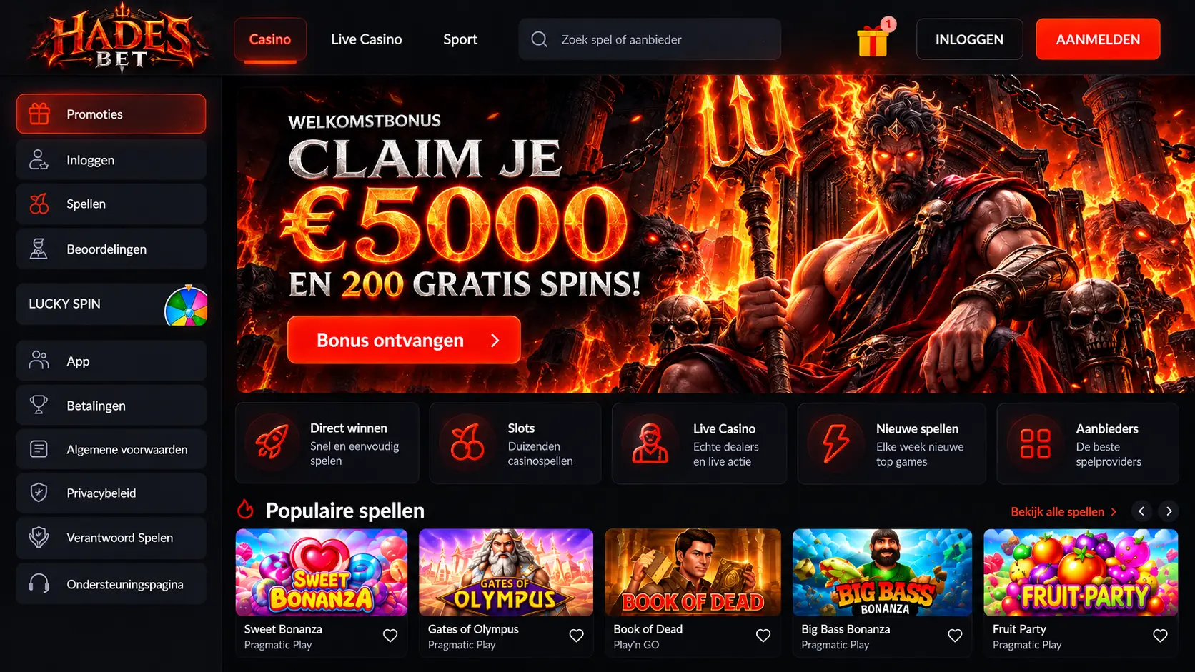Hadesbet Online Casino Gids: Games, Live Casino en Bonus image 1